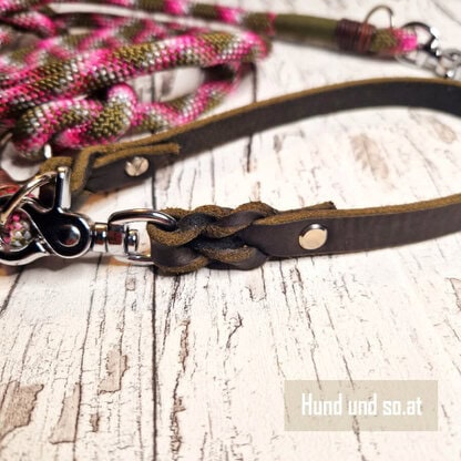 Hundeleine Leder-Seil Ladygator Olive Rosa – Bild 2