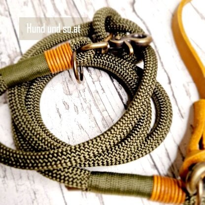 Hundeleine Seil Leder Army Cognac