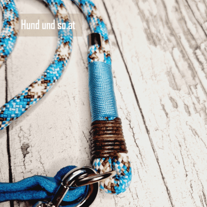 Hundeleine Halsband Set Seil Leder Whirlpool Türkis Braun – Bild 2