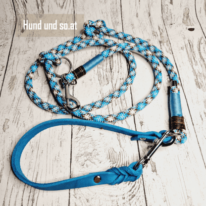 Hundeleine Halsband Set Seil Leder Whirlpool Türkis Braun – Bild 4