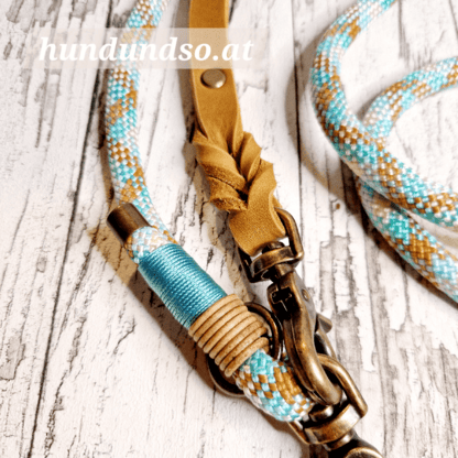 Hundeleine Halsband Set Leder-Seil Iceland Cognac Mint – Bild 3