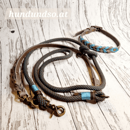 Hundeleine Halsband Set Seil Leder Elite