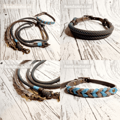 Hundeleine Halsband Set Seil Leder Elite