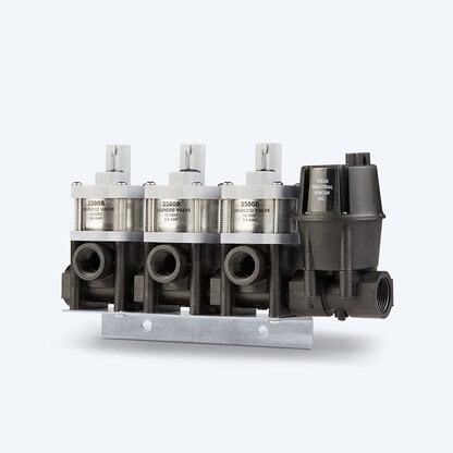 TIR solenoid sprayer valves with control panel for irrigation systems.