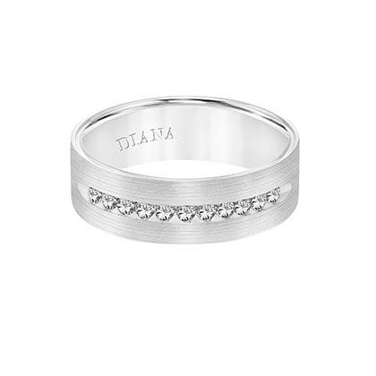 Comfort Fit Engraved Wedding Band with diamond detail