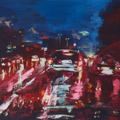Stadtlichter 100x70cm 2015 Acryl Leinwand Spiegelung Black Light Hamburg Autos Original Art Sonja Wythe