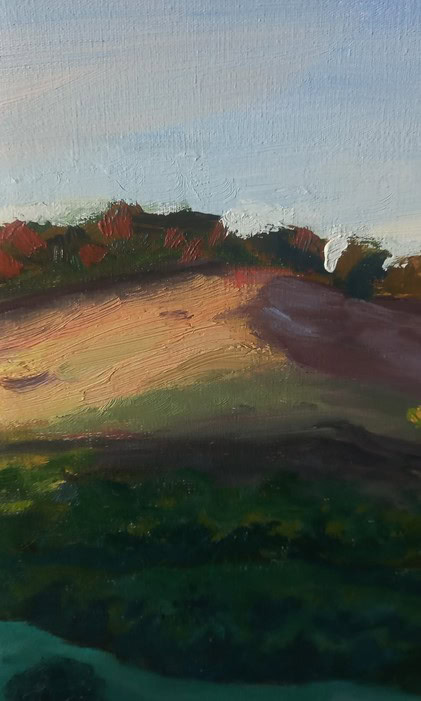 Detail of Under the Tuscan Moon original oil painting showing brushwork and paint texture