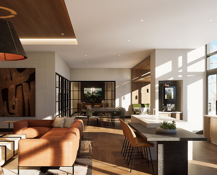 The interior of a modern, open concept condo with luxury amenities in Raleigh Midtown