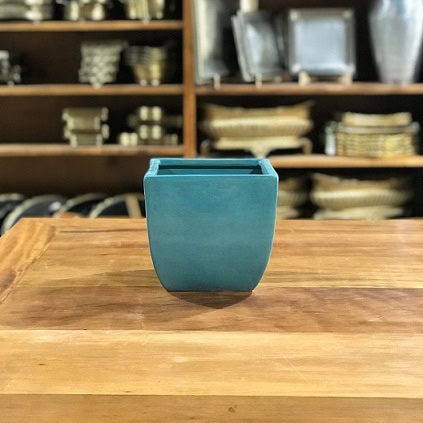 Vaso quadrado cerâmica turquesa