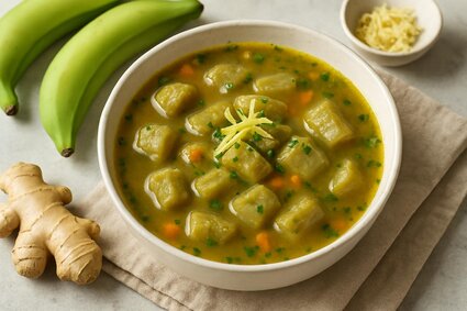 Recette : Bouillon de banane verte au gingembre