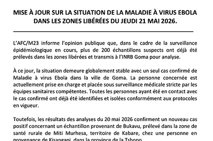 COMMUNIQUE AFC/M23 SUR SITUATION SANITAIRE DANS SES ZONES ADMINISTRATIVES