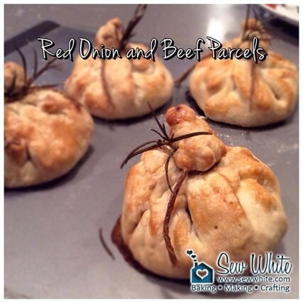 Sew White red onion and beef parcels