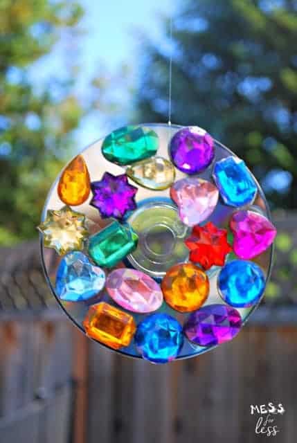 suncatcher made with cds and faux gems