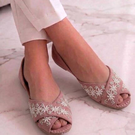 Peep Toes Velvet Women Jutti In Light Pink
