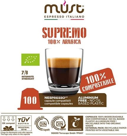 Supremo Blend - 100% Biodegradable Organic Certified Nespresso Compatible
