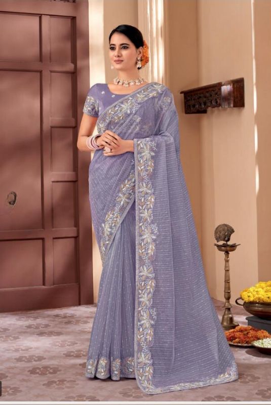 Organza Saree Barfi Purple