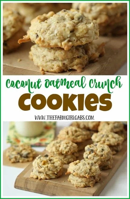 Coconut Oatmeal Crunch Cookies have plenty of coconut, oatmeal, chocolate chips, and lots of Honey Buncher of Oats crunch. AD #CerealAnytime