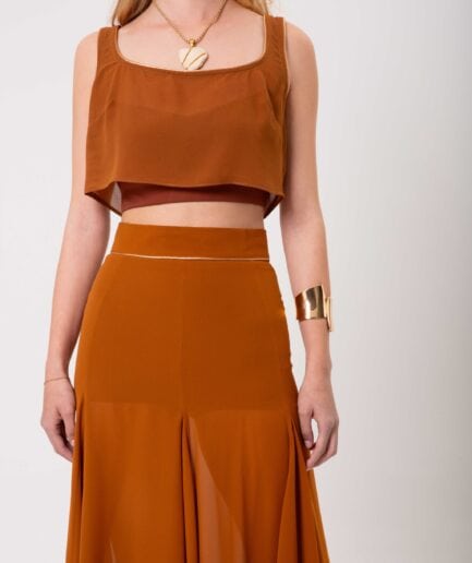 Cropped Sheer Top - Brown