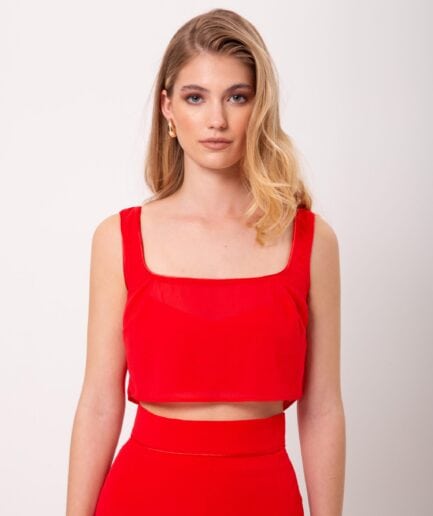Cropped Sheer Top - Red
