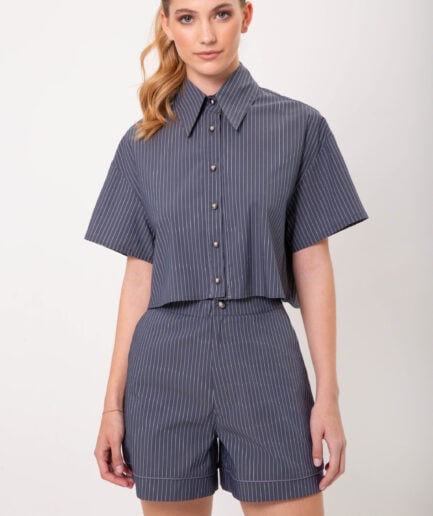 Cropped Striped Shirt - Grey