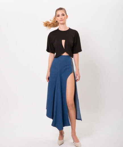 Denim Midi Skirt - Blue