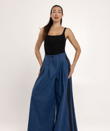 Pcante blue wide-leg designer pants made in Greece