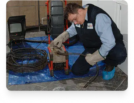 Bathroom floor drain inspection using a camera and cable machine in Etobicoke by Drain Rescue