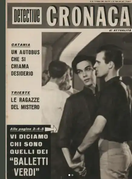 Copertina del settimanale Detective del 13 ottobre 1960 con due giovani e il richiamo sui balletti verdi