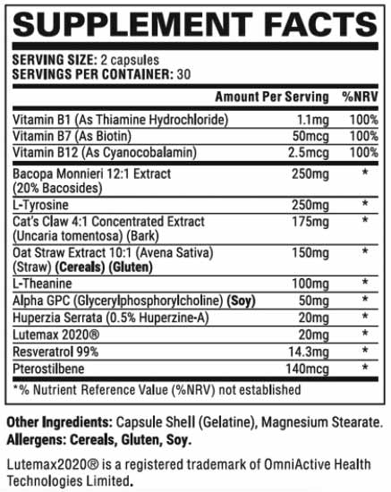 NooCube Supplement Facts