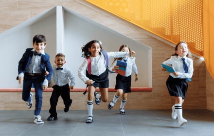 school kids are running after day off