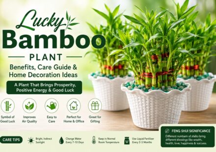 Healthy Lucky Bamboo plants in decorative white ceramic pots with blue stones, ideal for indoor home and office decoration.