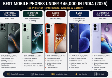 Best Mobile Phones Under ₹45,000 in India 2026 – Top Picks for Performance, Camera & Battery