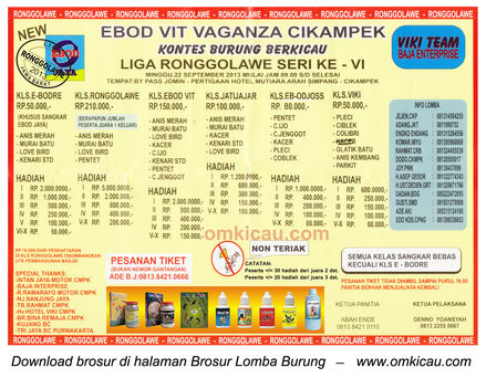 Brosur Lomba Burung Ebod Vit Vaganza - LRJ 6, Cikampek, 22 September 2013