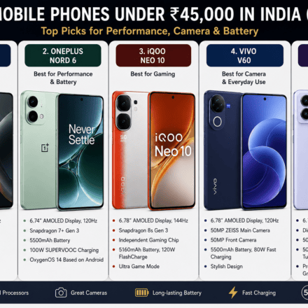 Best Mobile Phones Under ₹45,000 in India 2026 – Top Picks for Performance, Camera & Battery