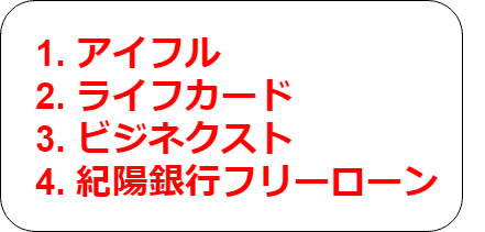 アイフル、ライフカード、ビジネクスト、紀陽銀行フリーローン