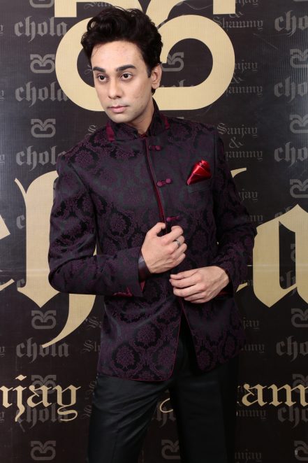 Stylized Placket Purple Brocade Bandgala