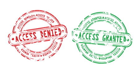 Green and red stamped seals indicating access granted and denied.