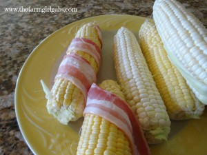 Corn wrapped with bacon