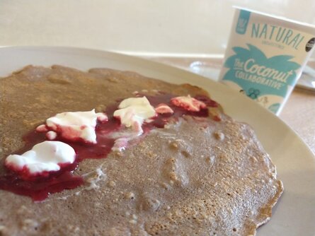 Chocolate buckwheat pancakes with sloe cordial