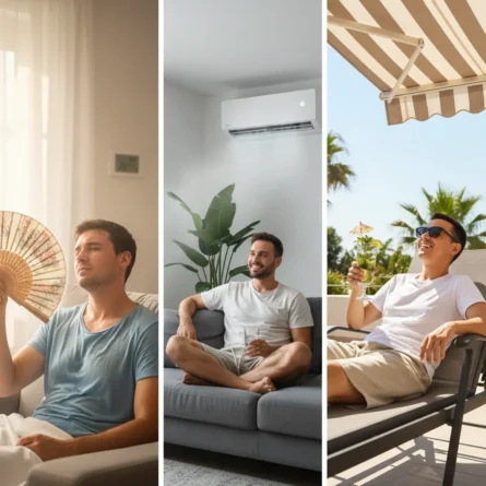 Aire acondicionado, toldo, calor, frio, split, toldo de brazos extensibles