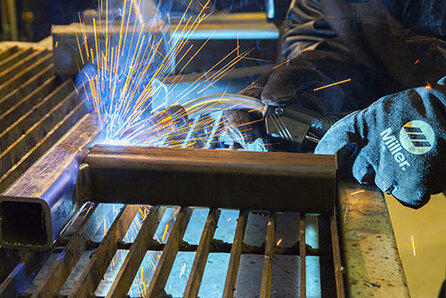 Close-up of live welding with Bernard MIG gun