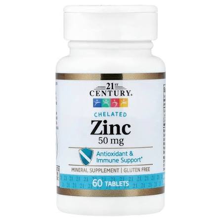 ⁦21st Century Chelated Zinc 50 مجم | 60 قرص | زنك مخلّب لدعم المناعة وصحة الجسم⁩ - الصورة ⁦1⁩