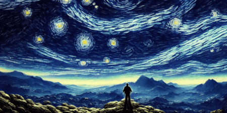 Pessoa da noite estrelada olhando para a arte do céu AI.