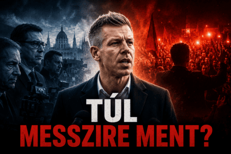 Magyar Péter feszült politikai környezetben áll, miközben két eltérő hangulatú politikai világ veszi körül.