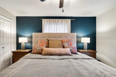 Our secondary main-level king bedroom with a 42 inch TV.