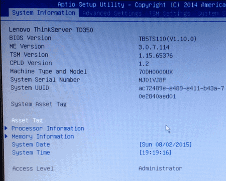 Lenovo TD350 Basic BIOS settings