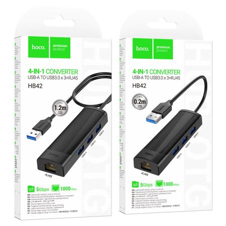 hoco-hb42-easy-safety-4in1-adapter-usb-to-3x-usb3-rj45-packaging — HOCO Israel