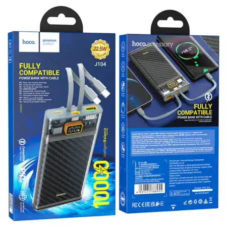 Hoco J104 Discovery Edition – סוללת גיבוי 10000mAh עם כבלים מובנים וטעינה מהירה 22.5W