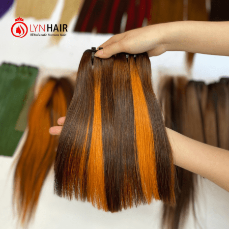 Piano brown and orange human hair bundles with closure