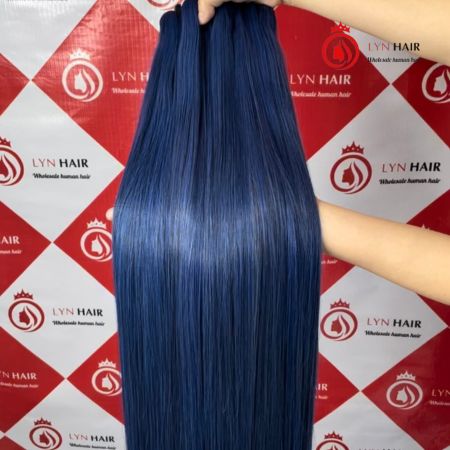 Bone straight weave human hair blue color